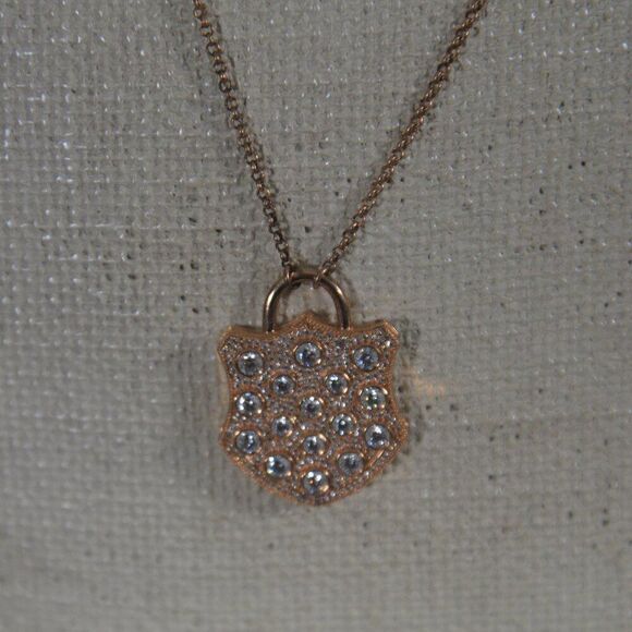 Sparkling Rose Gold Tone Shield Pendant Necklace with Clear Rhinestones - Picture 1 of 5